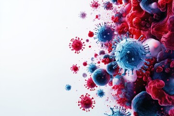Poster - Colorful illustration of viruses and bacteria interacting in a lab setting