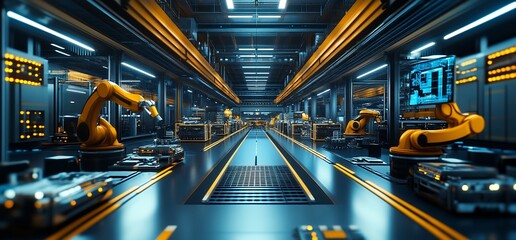 Poster - Automated production line in a futuristic factory.
