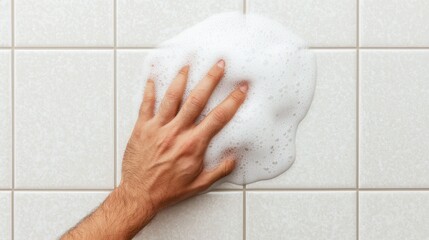 Cleaning bathroom tiles with soap and water creates fresh atmosphere