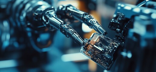 Poster - Closeup of a robotic arm holding a circuit board.