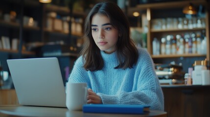 Wall Mural - The Woman with Laptop Coffee