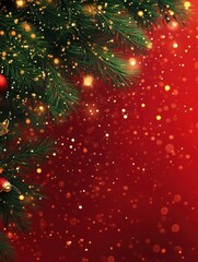Wall Mural - christmas background with xmas tree and sparkle bokeh lights on red canvas background. merry christm
