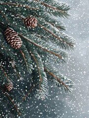 Wall Mural - christmas tree branches with a garland against falling snow.