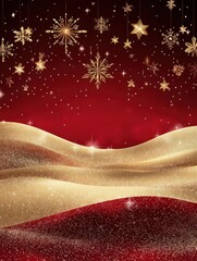 Wall Mural - gold christmas and new year typographical on red xmas background with winter landscape with snowflak