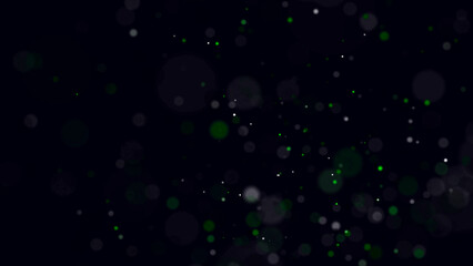 Poster - Abstract dust particles with green light on dark background. Science backdrop with moving glittering dots. Flying particles with effect bokeh. 3d rendering.