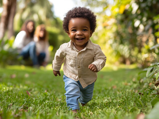 Happy Toddler Running Outdoors in Nature
