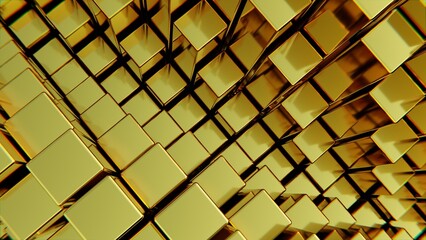 Poster - pattern of squares gold cube looping animation, abstract motion graphic design
