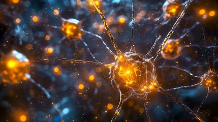 Glowing neurons illustrating information transmission in the brain.