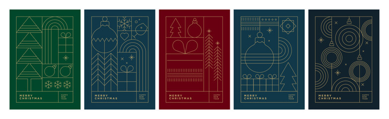 christmas and new year cards collection. modern abstract vector illustrations for greeting card, par