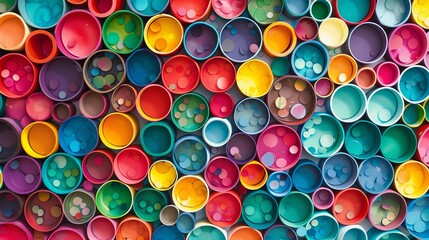 Wall Mural - An array of colorful cylindrical shapes forms a striking abstract piece, symbolizing unity and diversity through their harmonious yet distinct presentation.
