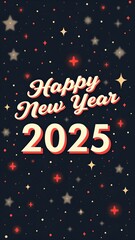 Abstract style line art drawing festive wallpaper featuring a Happy New Year 2025 design.