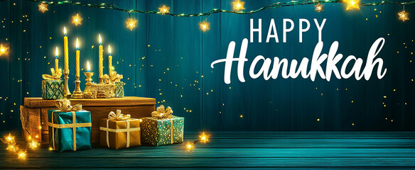 Poster - Hanukkah holiday background with text HAPPY Hanukkah, Jewish holiday