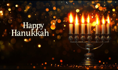 Poster - Happy Hanukkah, with the text Happy Hanukkah, candles on a menorah