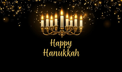 Poster - Happy Hanukkah, with the text Happy Hanukkah, candles on a menorah