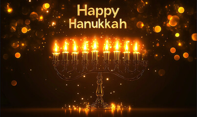 Poster - Happy Hanukkah, with the text Happy Hanukkah, candles on a menorah
