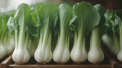 Fresh green bok choy on display: a crisp and vibrant vegetable showcase