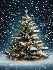 Wall Mural - christmas background design of pine tree and snowflake with snow falling in the winter vector illust