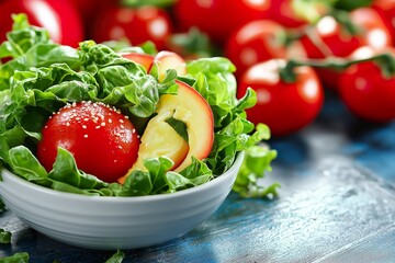 Healthy salad with tomatoes and greens