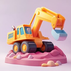 Colorful Toy Excavator on a Playful Pink Landscape