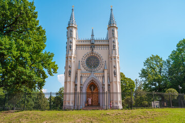 Wall Mural - The Gothic Chapel in Peterhof, the Alexander Nevsky Church in the park. Saint Petersburg, Russia - 19 July 2024