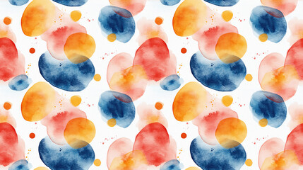 Seamless watercolor pattern featuring vibrant hues and fluid shapes on a clean white background ideal for fabric design and crafting