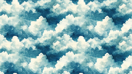 Seamless watercolor pattern featuring a serene blue sky ideal for fabric design and backgrounds