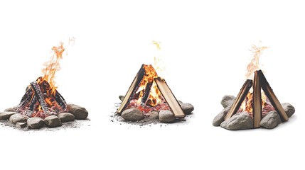 Poster - Campfires With Flames and Stones on Transparent Background Generative AI