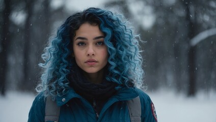 beautiful woman with blue hair