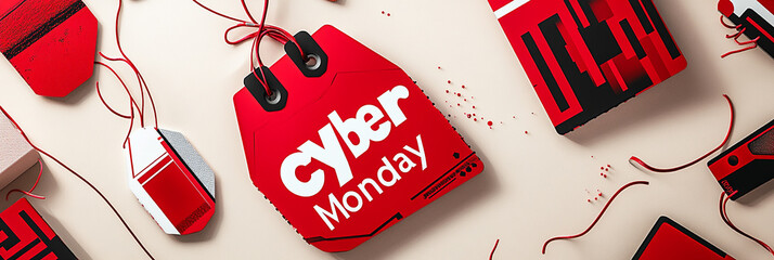 Poster - The text Cyber Monday using red price tags with white letters