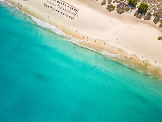 Wall Mural - aerial drone view of costa calma beach during the sunset,fuerteventura, canary islands