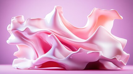 Poster - A flowing abstract sculpture in hues of pink and white, blending seamlessly with a purple background, representing elegance and artistic fluidity.