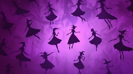 Halloween haunting teal backdrop adorned with simple witch silhouettes