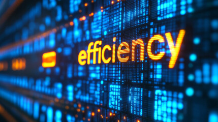 Poster - Innovative clock display emphasizing the concept of efficiency with dynamic LED visuals in a modern workspace setting