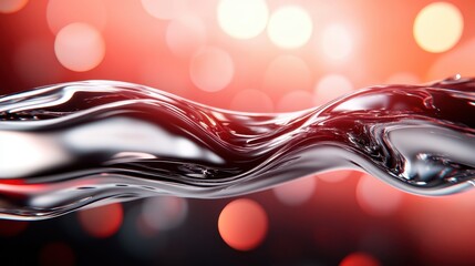 Poster - A flowing silver wave amidst a captivating red bokeh background creates an abstract visual of movement and elegance, inviting viewers to explore its dynamic texture.