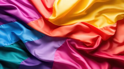 Poster - A stunning array of colorful silk fabric waves crumpled together, showcasing richly saturated hues. The image is a vibrant display of color and texture in motion.