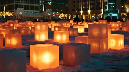 Poster - City Square Showcasing Interactive Art Installations and Community Spaces
