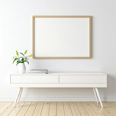 modern and minimalistic living room interior. The room features a large, empty picture frame on the wall, suggesting a blank canvas for personal expression.