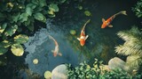 Koi in a pond top view created with Generative AI