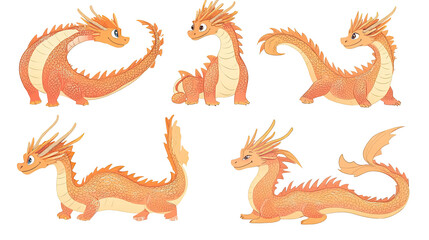 Poster - cute cartoon chinese dragons on white background generative ai