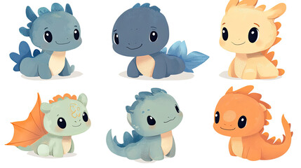 Poster - Cute Cartoon Chinese Dragons Collection on a Transparent Background Generative AI