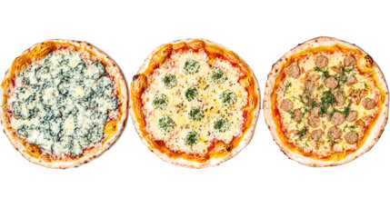 Poster - Delightful Collection of Three Gourmet Pizzas With Unique Toppings Generative AI