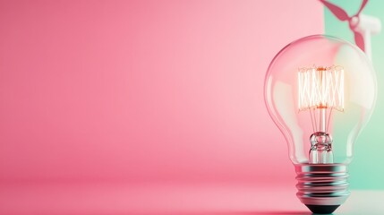 Poster - a stylish light bulb with an intricate modern filament, standing out against a pink pastel backgroun