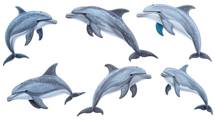Poster - Collection of Six Dolphins in Various Poses on Transparent Background Generative AI