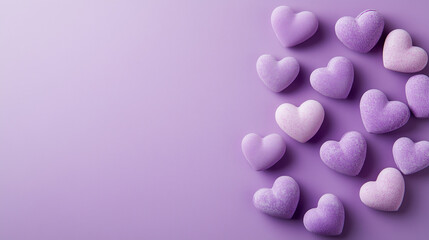 Purple candy hearts on a lavender background