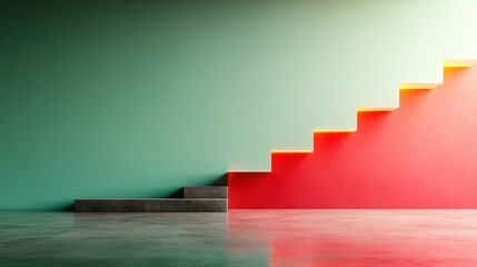 Poster - The image shows a staircase in a modern abstract setting with vibrant, glowing lights. It represents progress, elevation, and creativity, with a futuristic appeal.