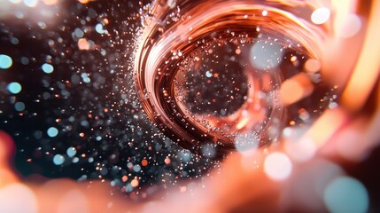 Poster - A dynamic swirl of copper creates an energetic vortex with white, sparkling particles floating in the air, embodying a sense of motion and intrigue.