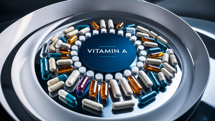 Pharmaceutical capsules with the inscription vitamin A