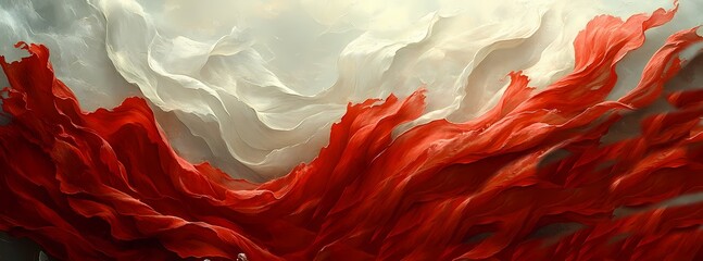 Dynamic waves of red and white fabric symbolizing polish independence day