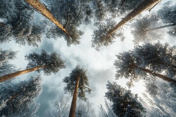 Wall Mural - Snowy trees in a winter landscape. Carpathian mountains, Ukraine, Europe. Christmas holiday concept.