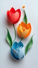 Wall Mural - Colorful paper flowers with cut out petals on a light background in an artistic display